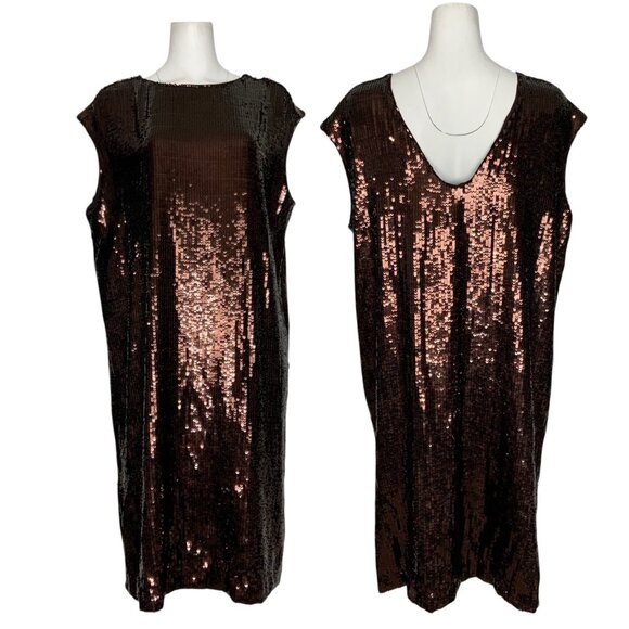 Anthropologie Maeve Kara Sequins Dress Plus 1X Wine Shift Cap Sleeve Short Hem - Picture 2 of 16